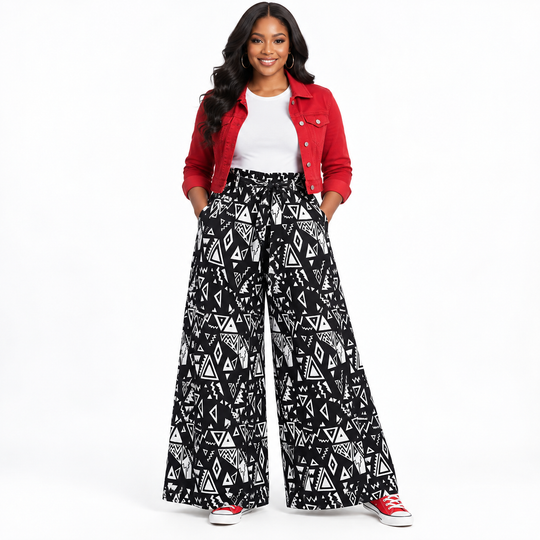 Ankara Black &amp; White Wide-Leg Palazzo Pants