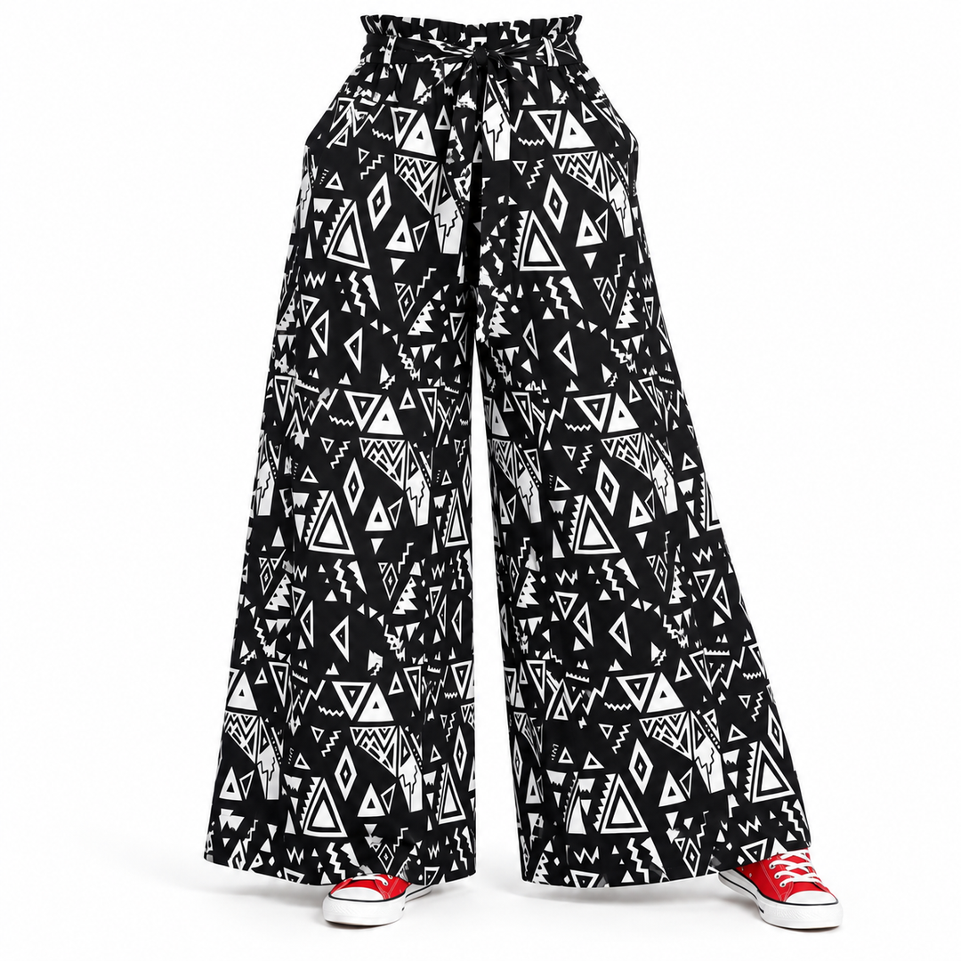 Ankara Black &amp; White Wide-Leg Palazzo Pants