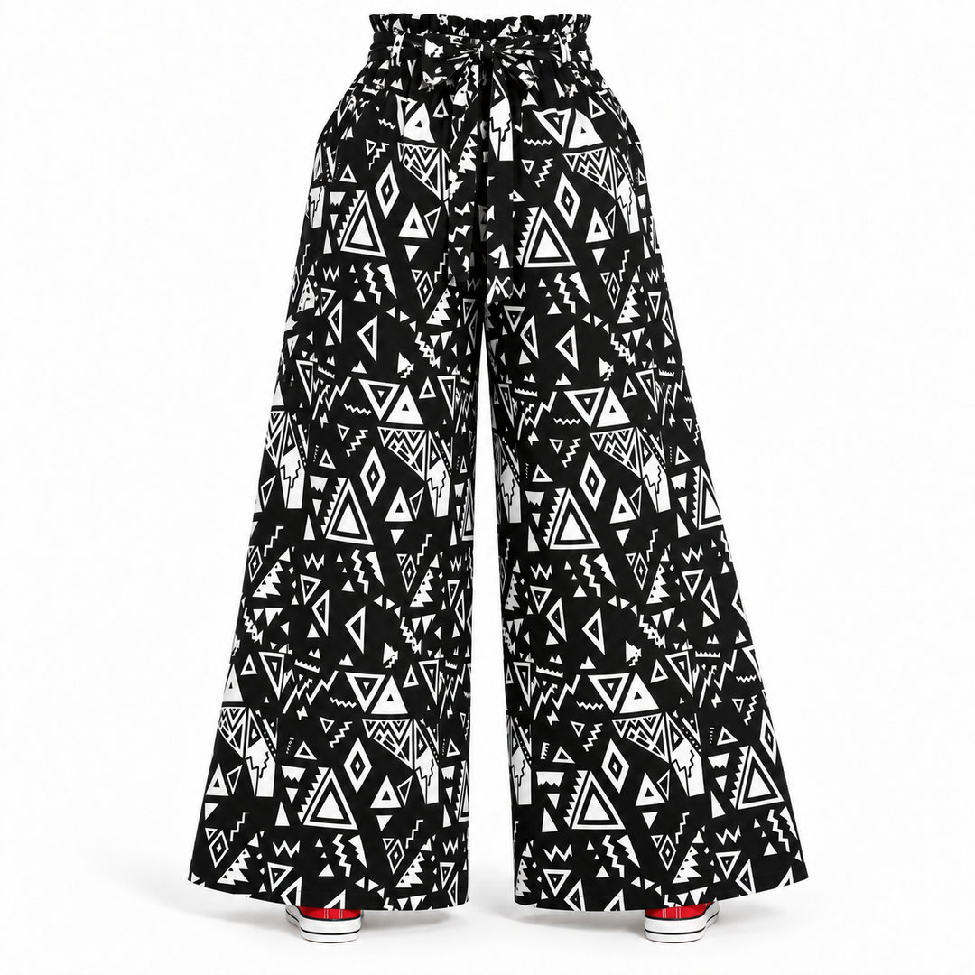 Ankara Black &amp; White Wide-Leg Palazzo Pants