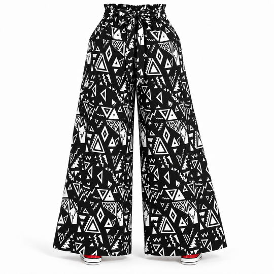 Ankara Black &amp; White Wide-Leg Palazzo Pants