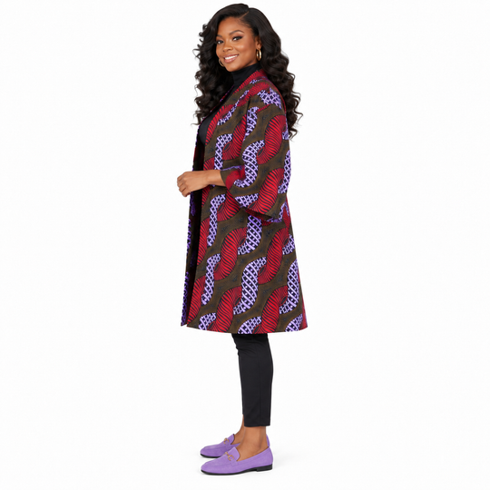 Burgundy &amp; Lavender African Print Short Kimono