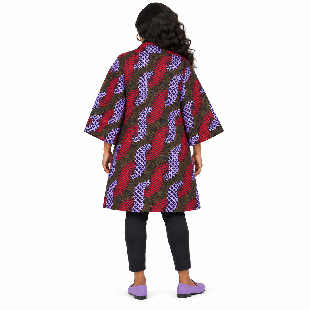Burgundy &amp; Lavender African Print Short Kimono