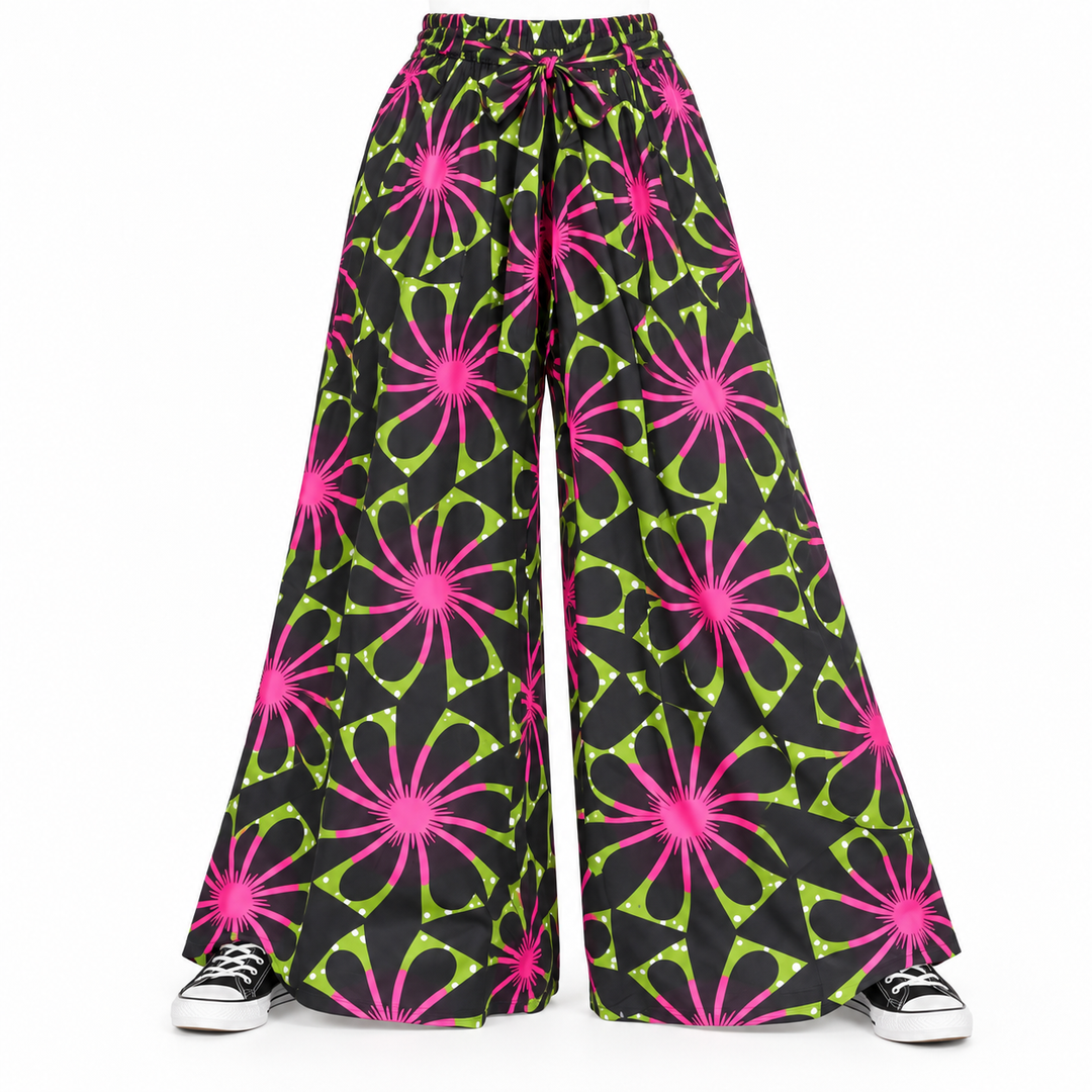 Black, Pink &amp; Green African Print Palazzo Pants