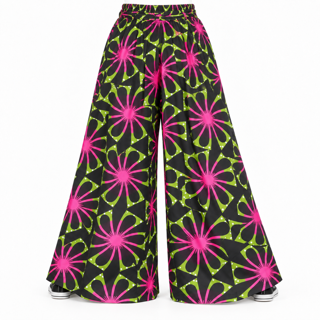 Black, Pink &amp; Green African Print Palazzo Pants