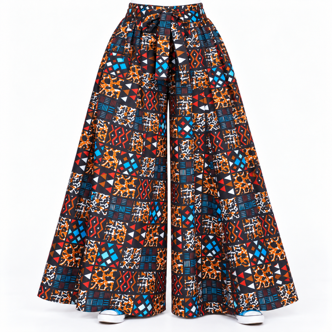 Multicolor Geometric African Print Palazzo Pants