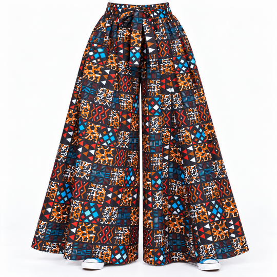Multicolor Geometric African Print Palazzo Pants