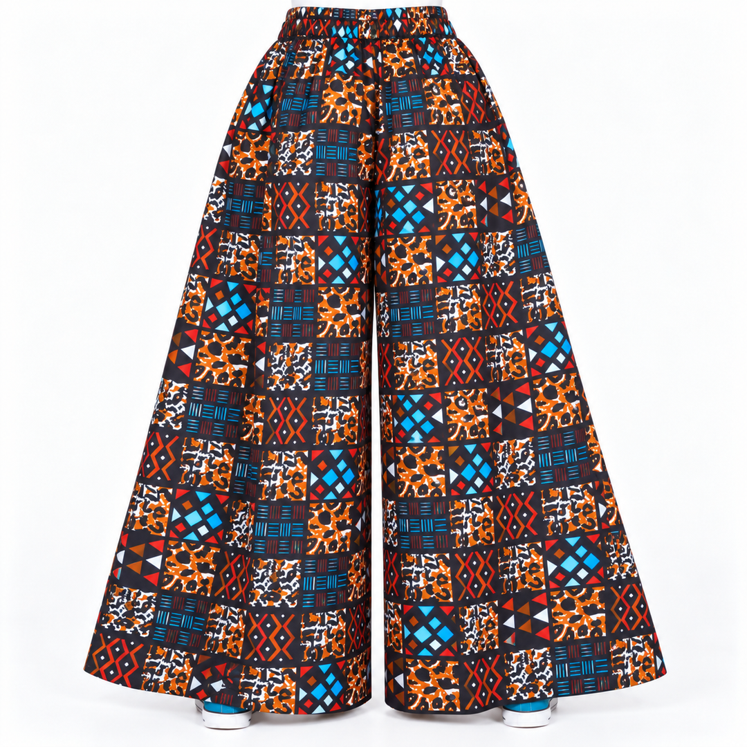 Multicolor Geometric African Print Palazzo Pants