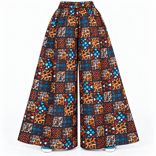 Multicolor Geometric African Print Palazzo Pants
