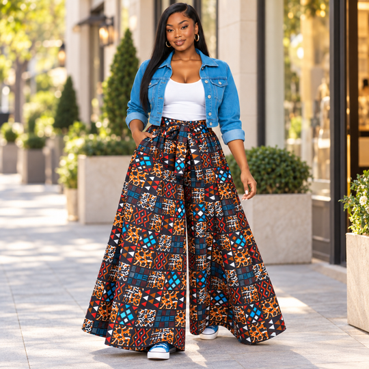Multicolor Geometric African Print Palazzo Pants