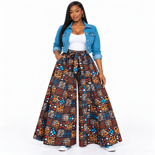 Multicolor Geometric African Print Palazzo Pants