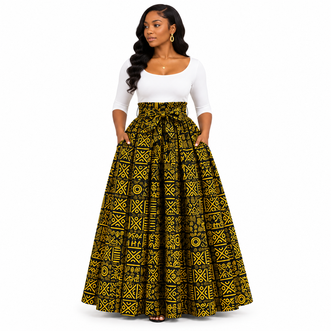 Tribal Print Cotton Maxi Skirt with Head Scarf