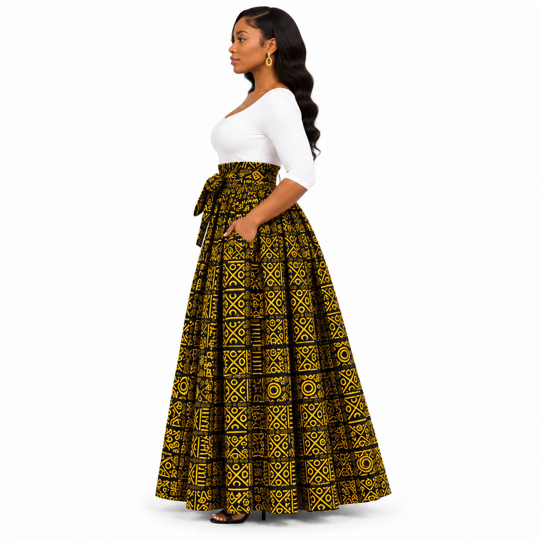 Tribal Print Cotton Maxi Skirt with Head Scarf