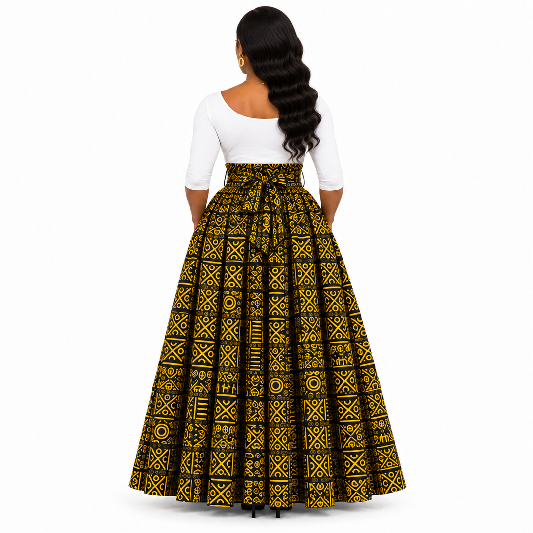 Tribal Print Cotton Maxi Skirt with Head Scarf