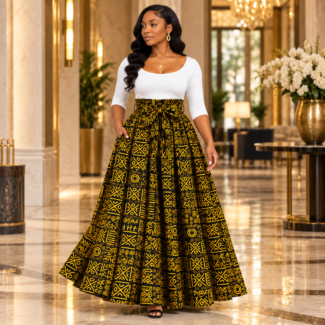Tribal Print Cotton Maxi Skirt with Head Scarf