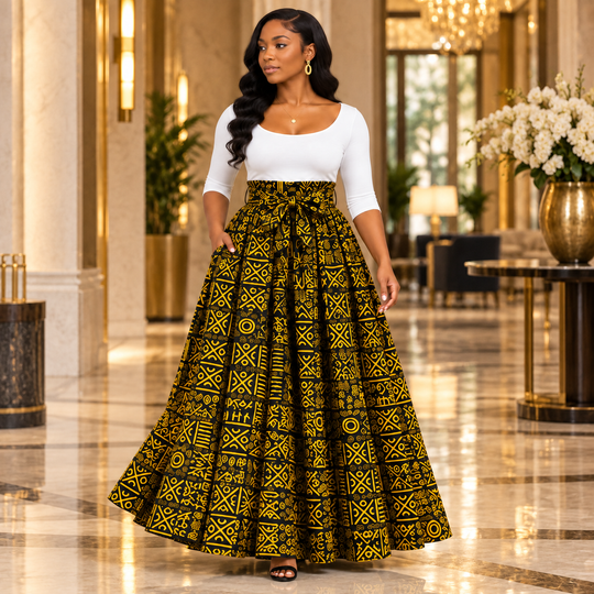 Tribal Print Cotton Maxi Skirt with Head Scarf