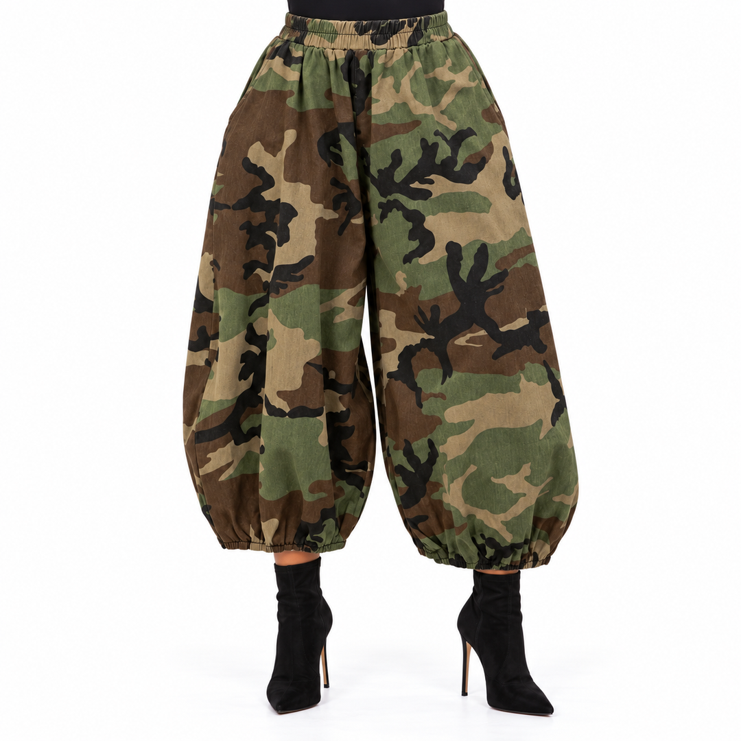 Camo Oversized Harem Pants with Side Pocket: Brown