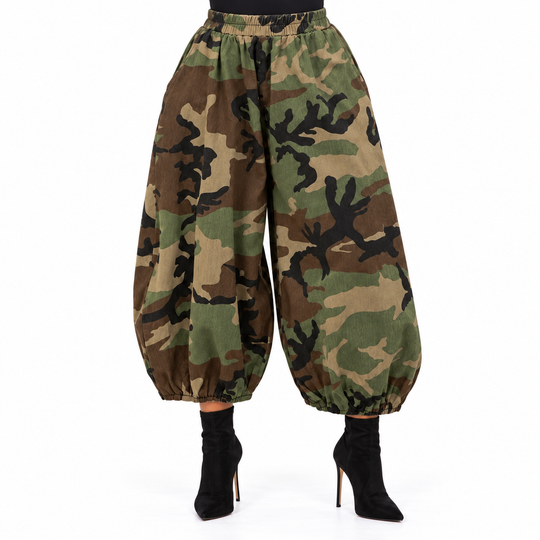 Camo Oversized Harem Pants with Side Pocket: Brown