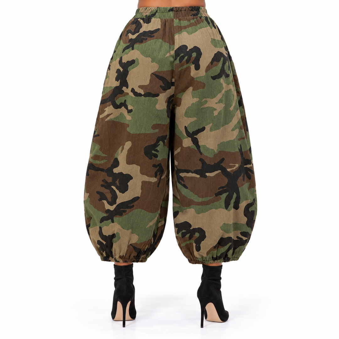 Camo Oversized Harem Pants with Side Pocket: Brown