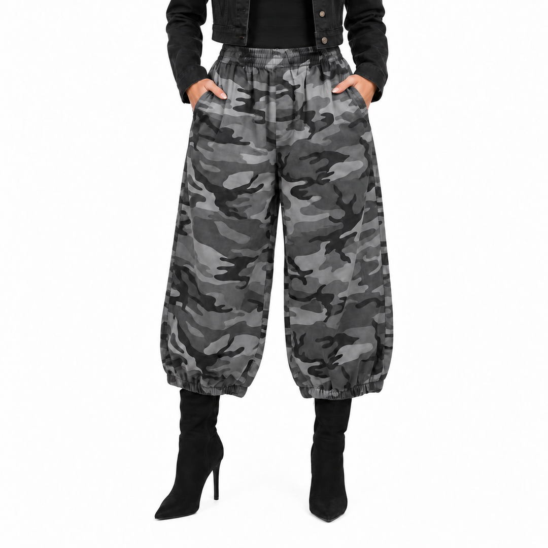 Camo Oversized Harem Pants with Side Pocket: Grey
