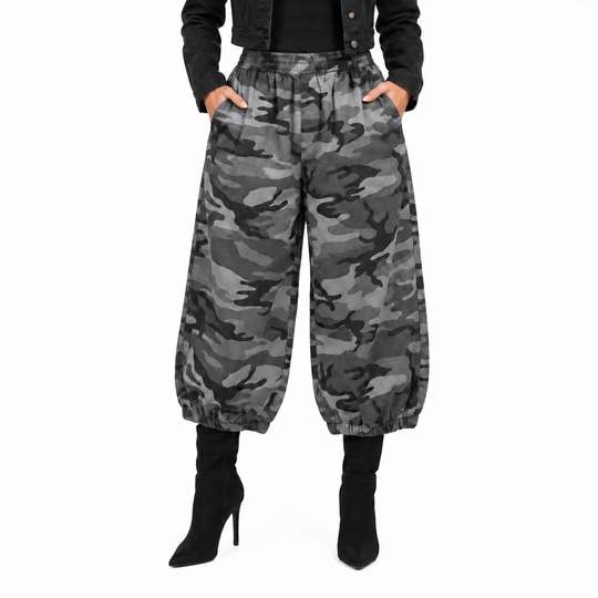Camo Oversized Harem Pants with Side Pocket: Grey