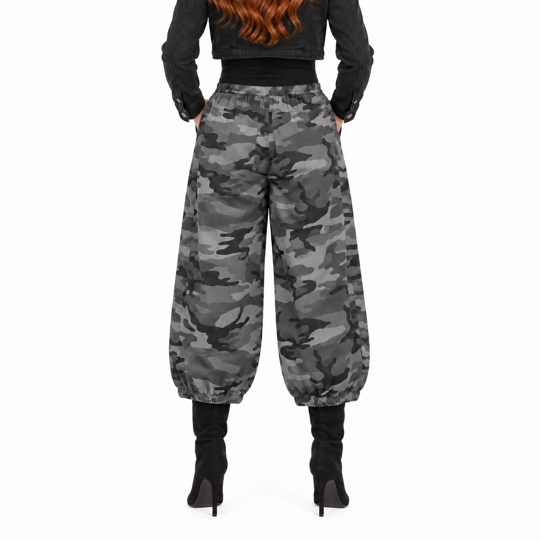 Camo Oversized Harem Pants with Side Pocket: Grey