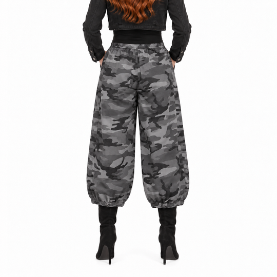 Camo Oversized Harem Pants with Side Pocket: Grey