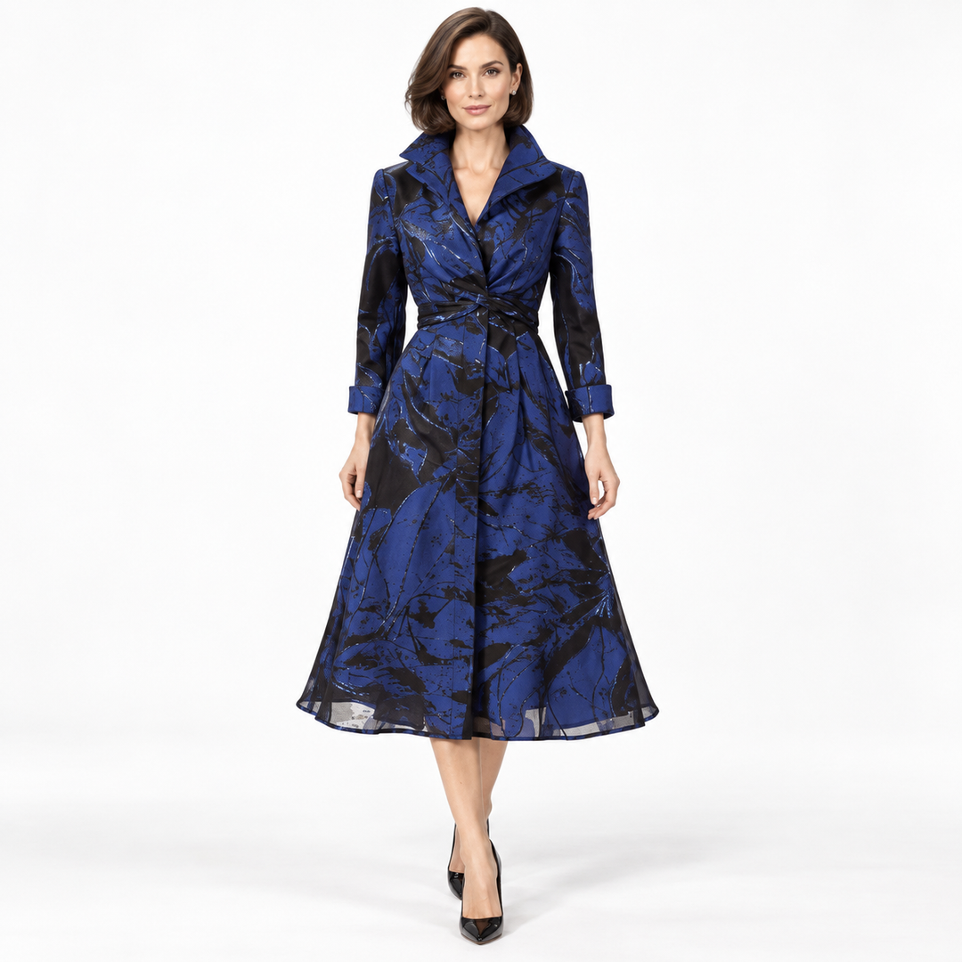 Yarn Dyed Brocade Dress Coat - Flower Black Midnight