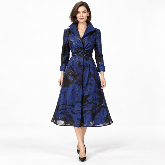 Yarn Dyed Brocade Dress Coat - Flower Black Midnight