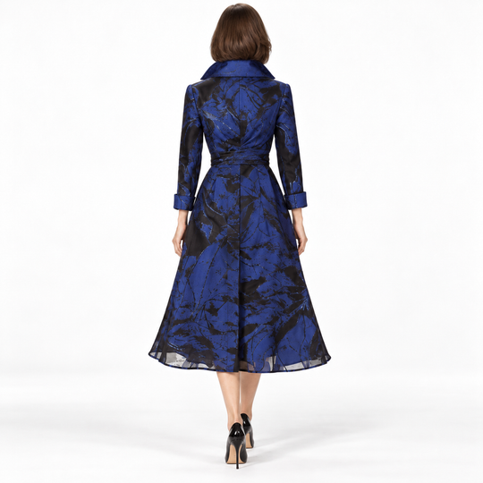 Yarn Dyed Brocade Dress Coat - Flower Black Midnight