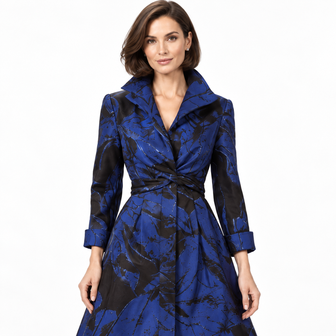 Yarn Dyed Brocade Dress Coat - Flower Black Midnight