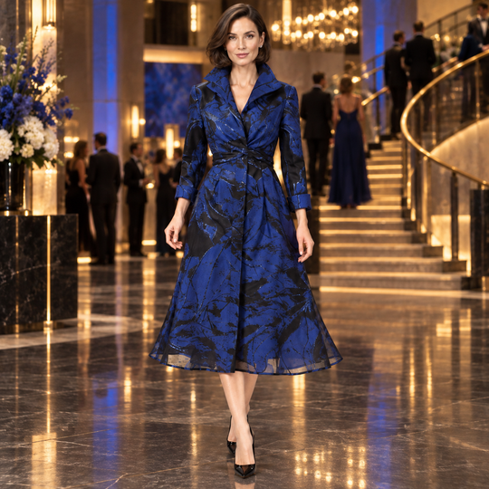 Yarn Dyed Brocade Dress Coat - Flower Black Midnight