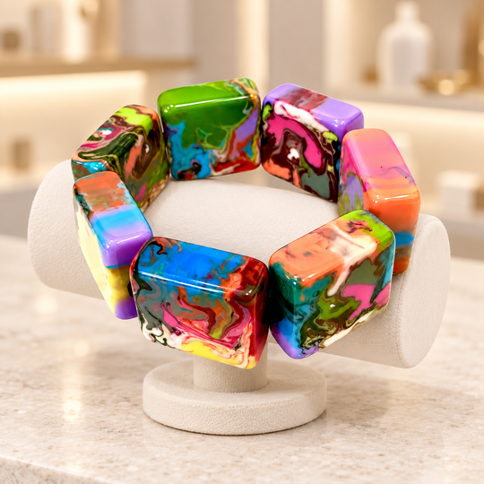 Multicolor Marbled Resin Bracelet