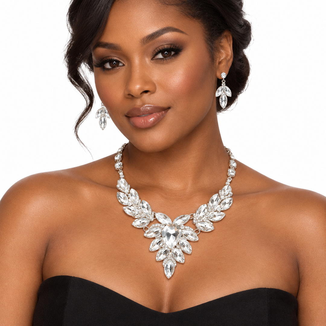Kristall-Cluster-V-Ketten-Set: Silber