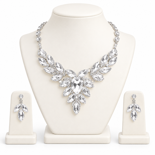 Kristall-Cluster-V-Ketten-Set: Silber