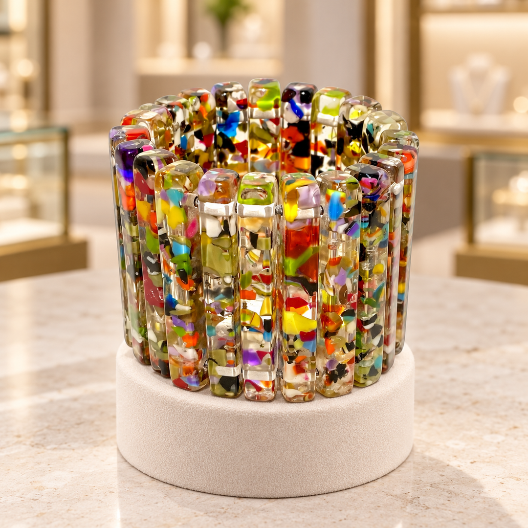 Multicolor Confetti Resin Stretch Bracelet