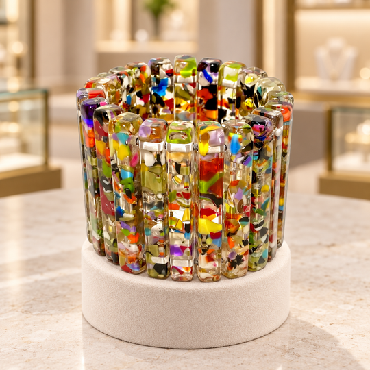 Multicolor Confetti Resin Stretch Bracelet