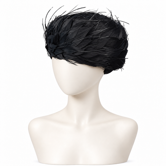 Black Feather Pillbox Wool Hat