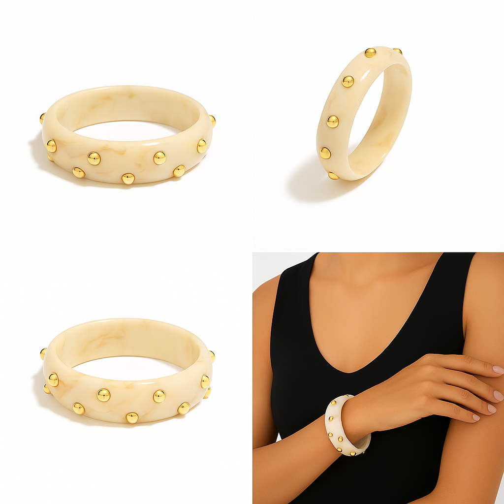 Ivory Studded Lucite Bangle – Gold Plated Stainless Steel