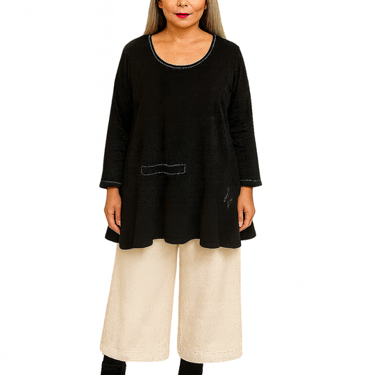 Black Cotton Tunic with Patch Pocket