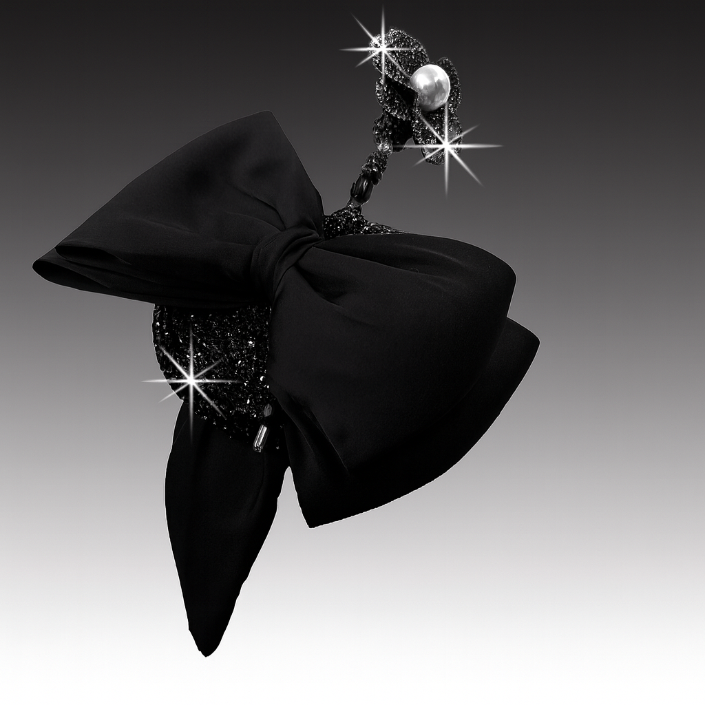 Black bow tie with decorative elements on a gradient background