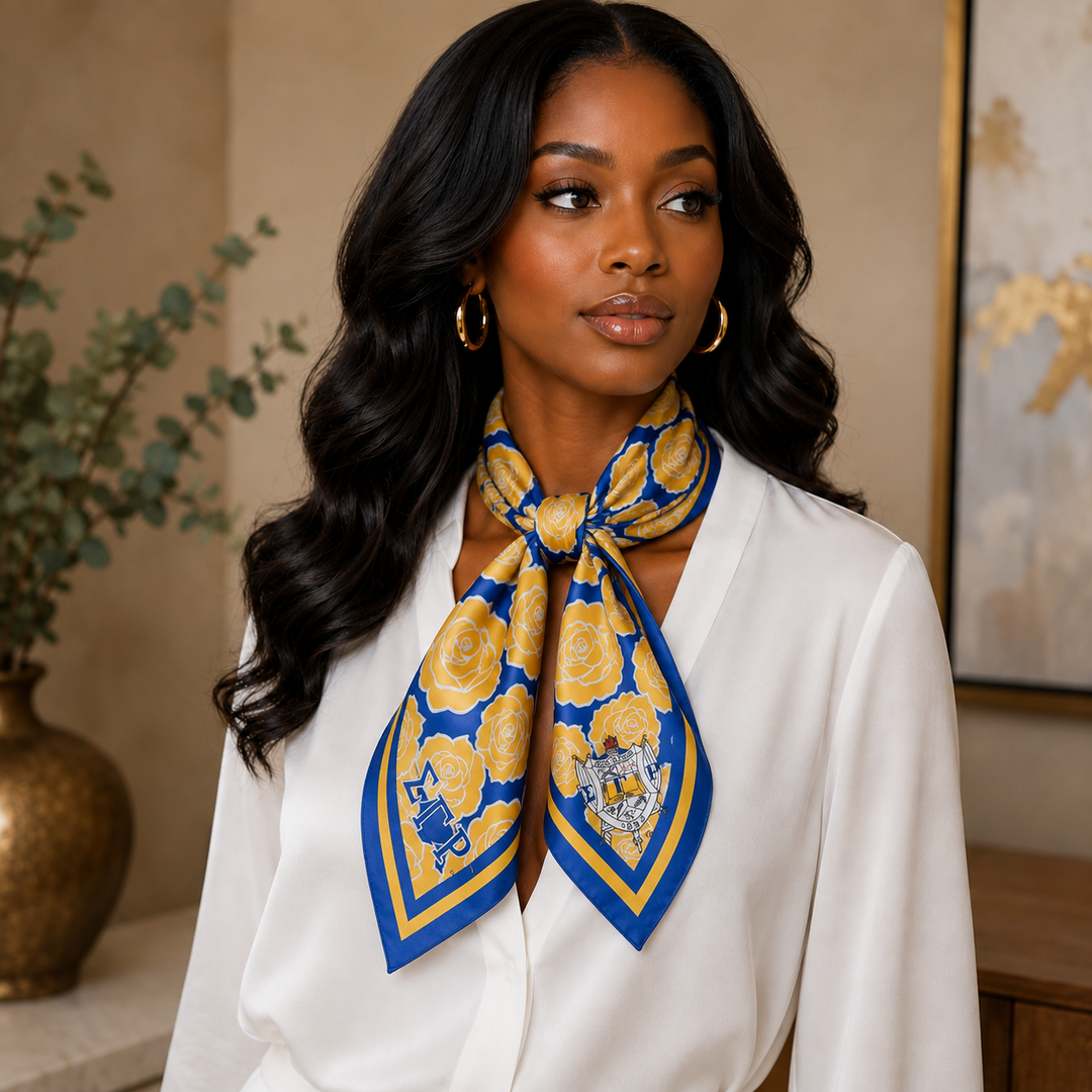 Sigma Gamma Rho Royal Blue &amp; Gold Yellow Tea Rose Silk Scarf