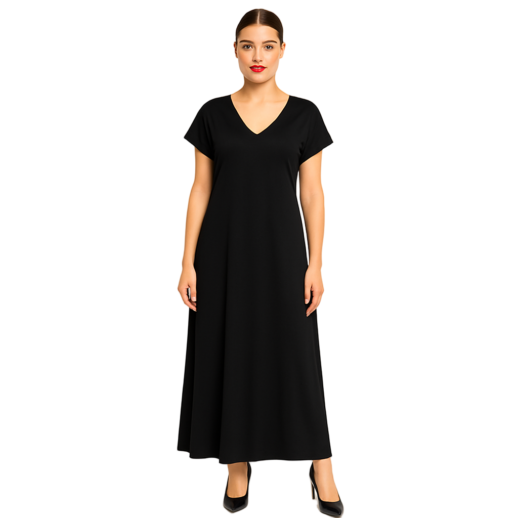 Vestido negro de talla grande con escote en V doble