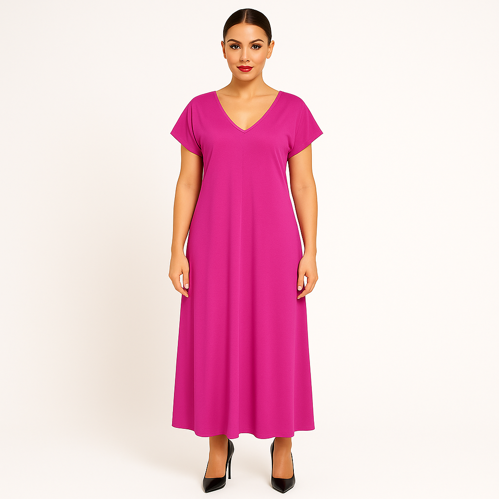 Vestido de talla grande con escote en V doble - Fucsia