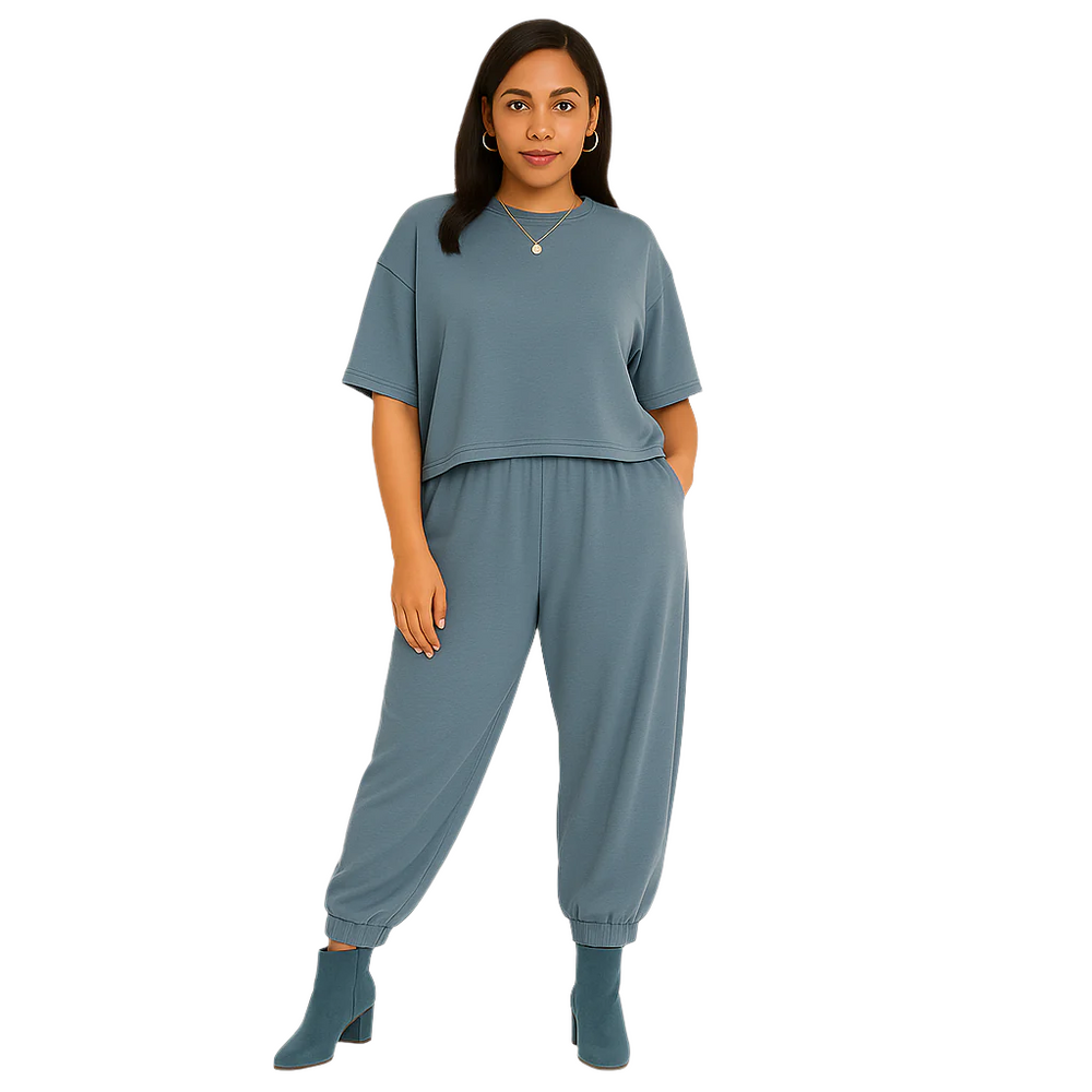 Washed Denim Blue Lounge Set – Flowy Top & Pants