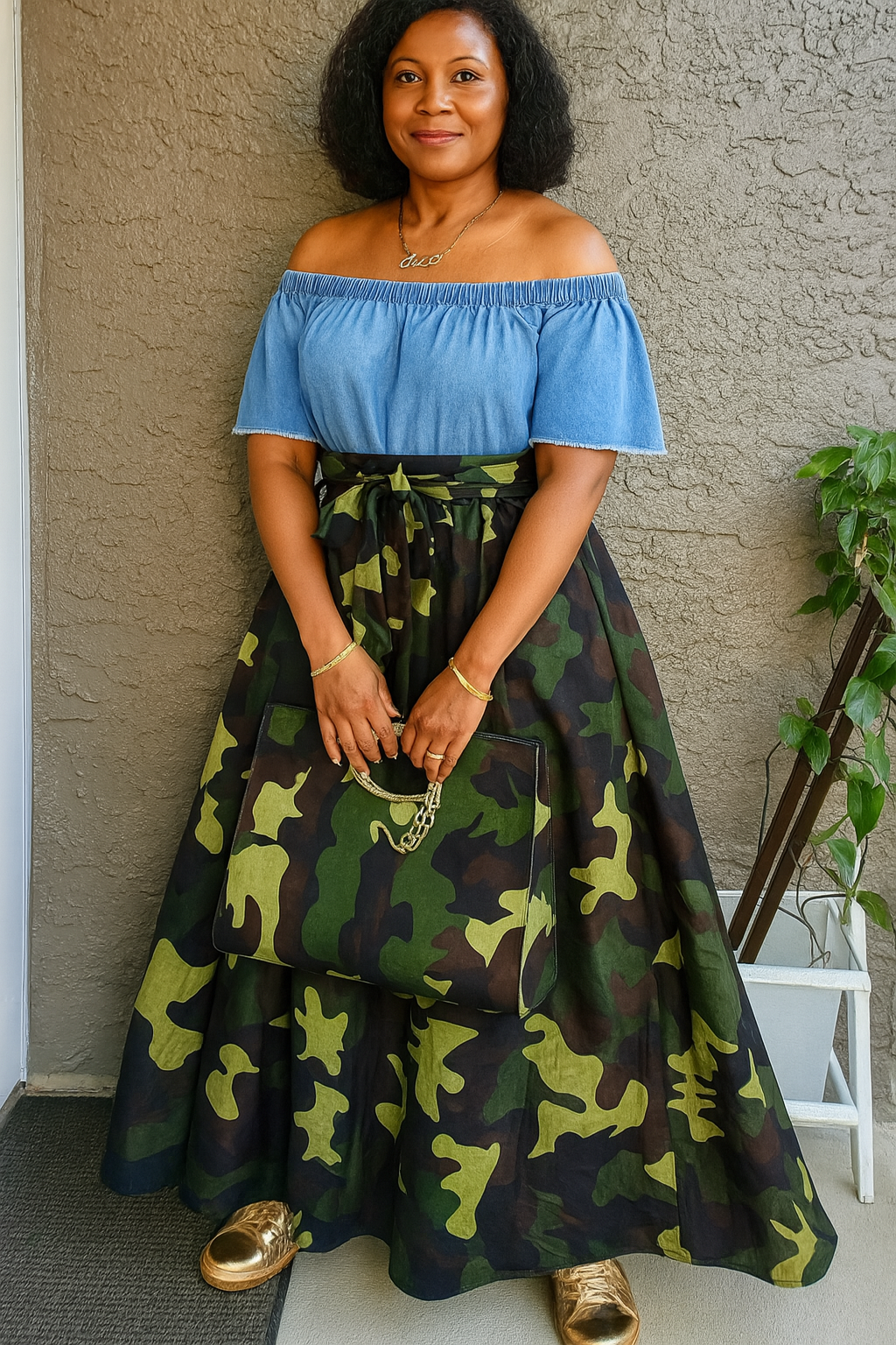 Falda larga maxi - Camuflaje verde