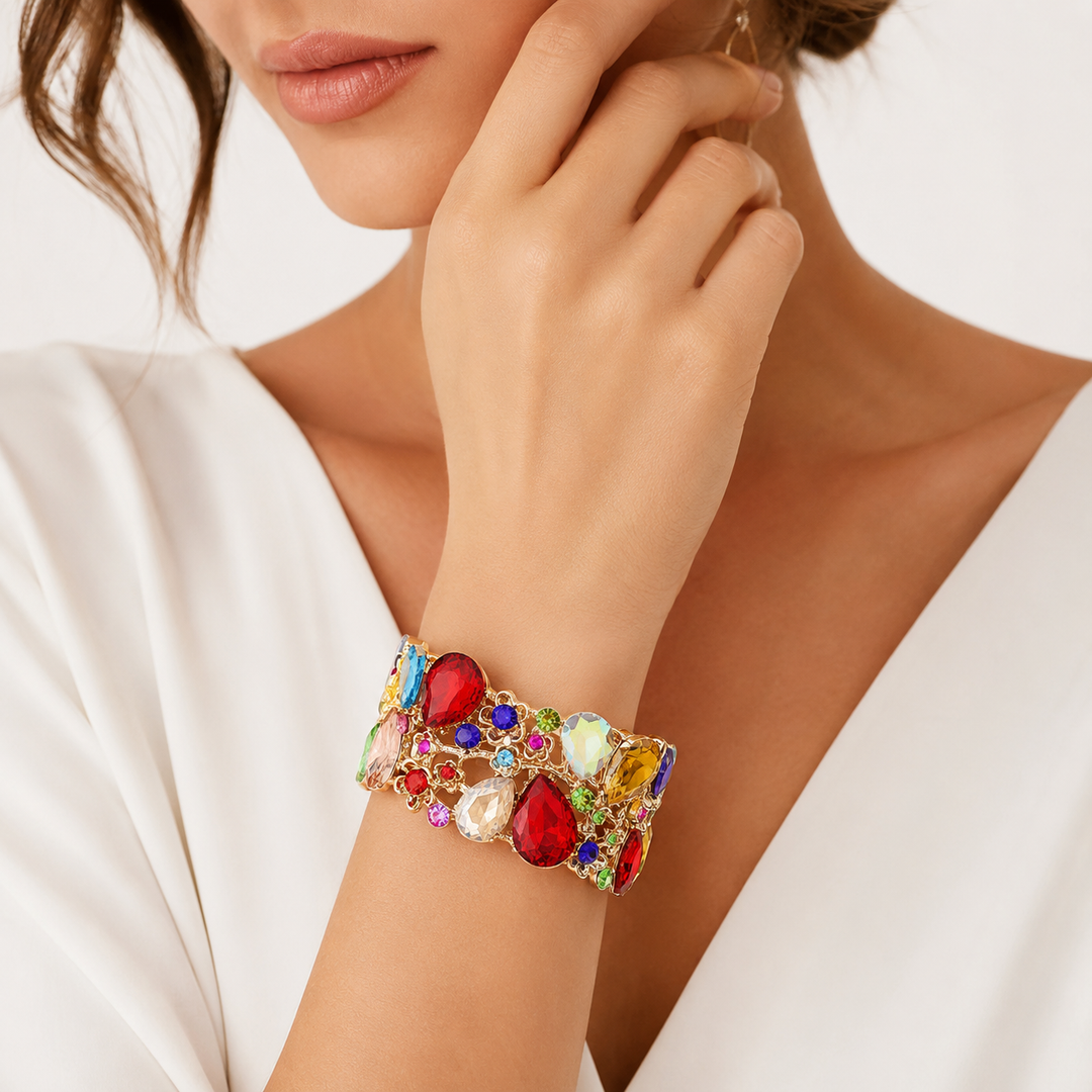 Pulsera elástica de noche con tres filas de piedras marquesas