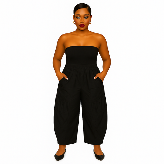 T by Transparente Black Shirred Wide-Leg Pants – Cotton