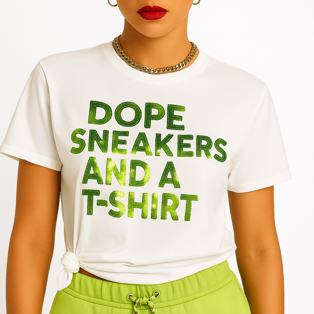 Camiseta de algodón orgánico vanguardista con detalle de lentejuelas y tejido del mismo color WG