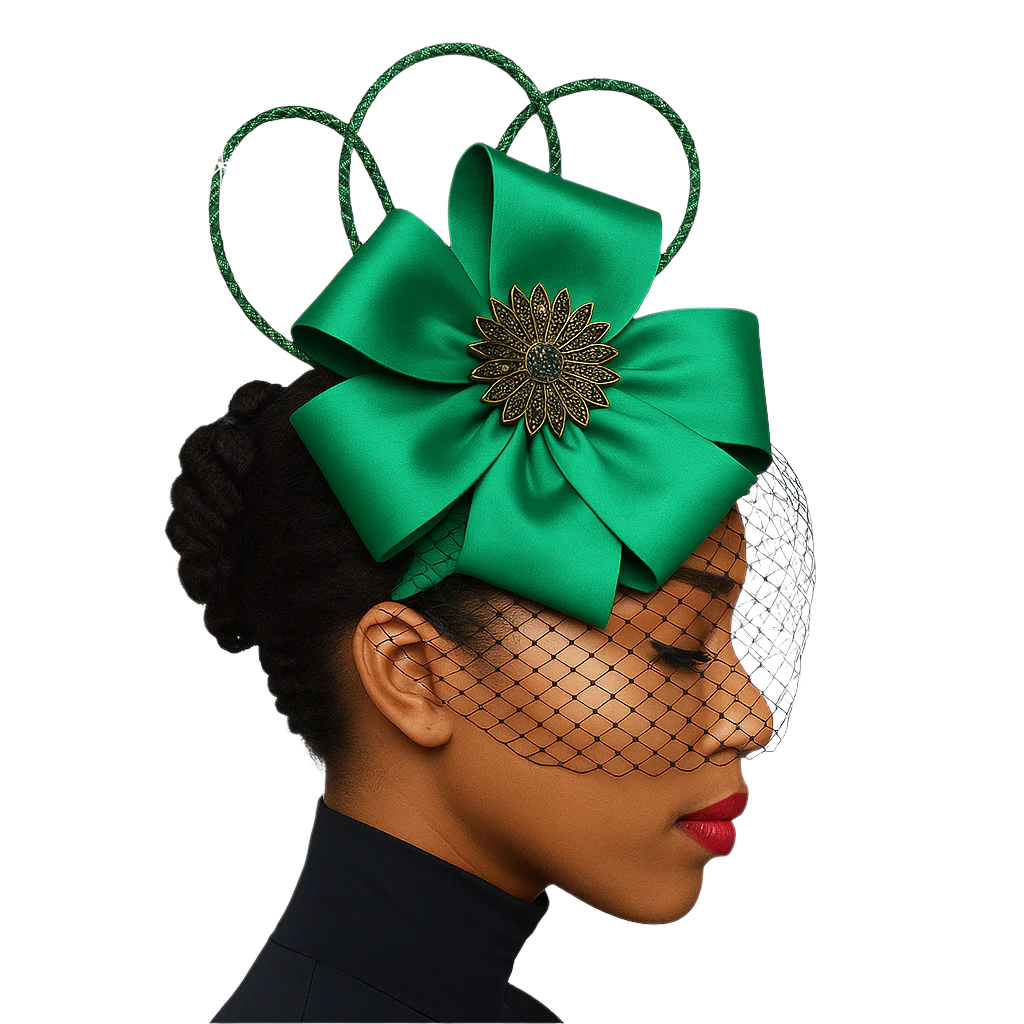 Fascinator green gold bow Parisian inspired Green and Gold Fascinator - Etsy UK main image 4