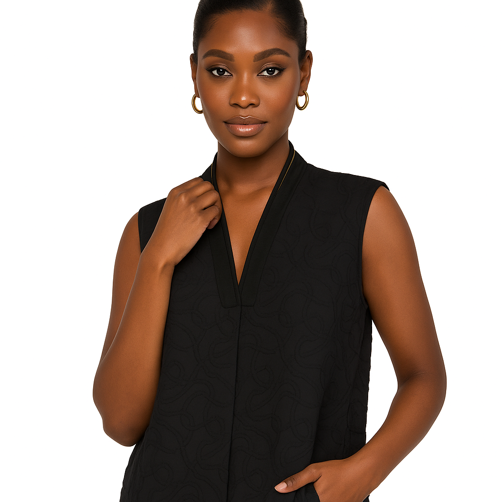 Corfu Sleeveless Jacquard V-Neck Dress – Gershon Bram – Le' Diva